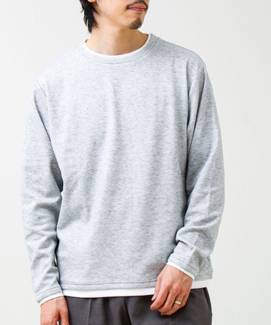 メランジ微起毛スムース フェイクレイヤード ロンT