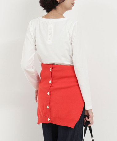 パール釦開き麻調長袖カットソー