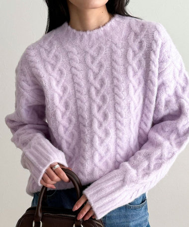 ふわふわ柄編みニットプルオーバー