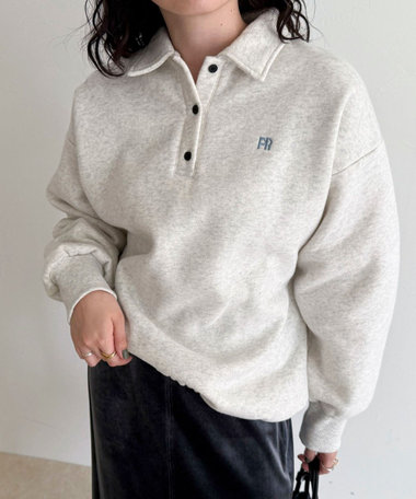 FR刺繍衿付き起毛スウェットプルオーバー
