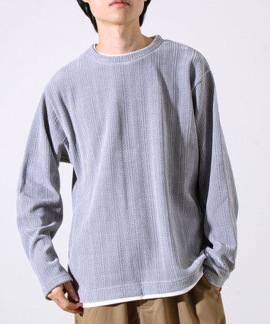 【上品な光沢感】シェニールフェイクレイヤードカットソー