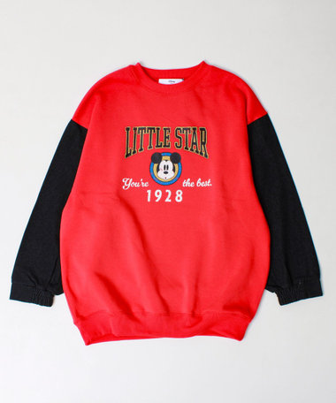 【MICKEY/ミッキー】裏起毛クルーネックトレーナー 袖デニム