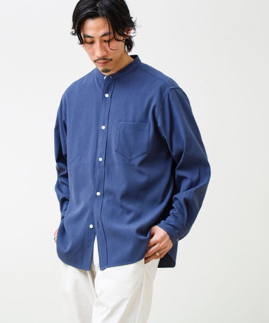 【きれい見えラク素材】crunchyバンドカラーシャツ