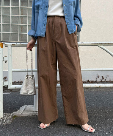 コットンナイロンタックギャザーパンツ
