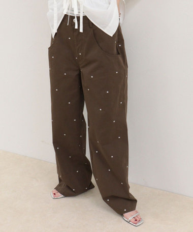 刺しゅう入りコットンツイルルーズパンツ