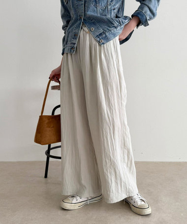 【低身長サイズ34有り】こなれワッシャータックイージーパンツ