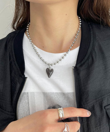 クリアハートボールチェーンネックレス