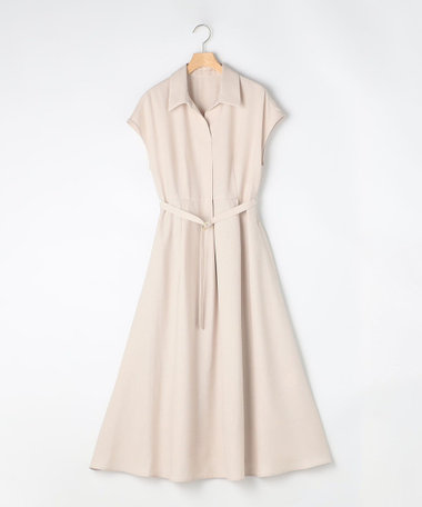 ウエストベルト開き襟ワンピース
