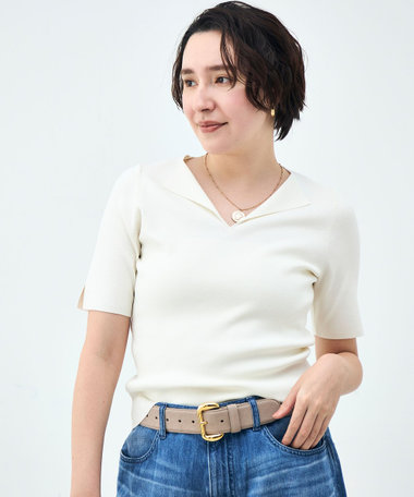 《手洗い可能》トライアングルカラー総針5分袖プルオーバー