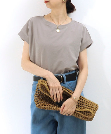 ［WEB限定 SPECIAL SALE！］マチ付デザイン袖麻調カットT
