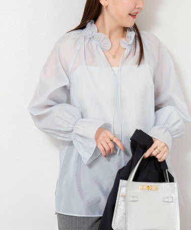 ウォッシャブルオーガンジーフリルブラウス