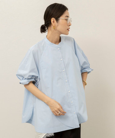 【MAQWEL/マクウェル】ウォッシャブルバンドカラーラグランシャツ