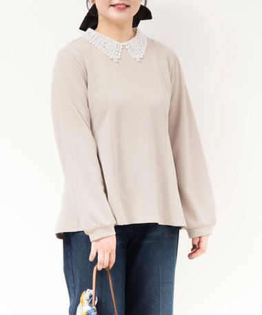 カットジョーゼット襟レースブラウス（襟取り外し可能）