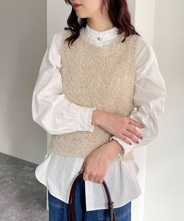 ラメシャギーニットベスト