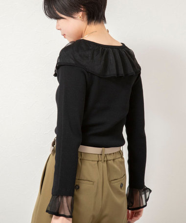 《手洗い可能》シアーフリル総針プルオーバー