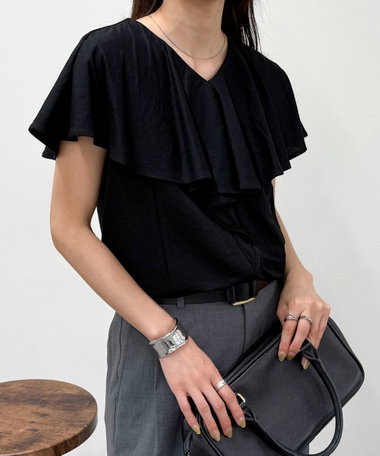 【二の腕カバー◎】ラッフルカットソーブラウス