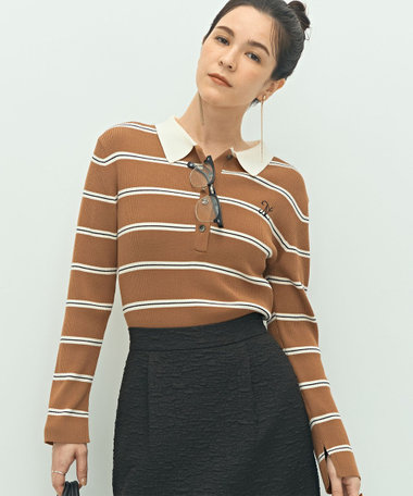 《手洗い可能》ポロ衿リブプルオーバーニット