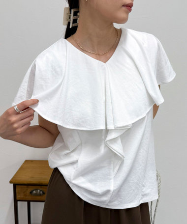 【二の腕カバー◎】ラッフルカットソーブラウス