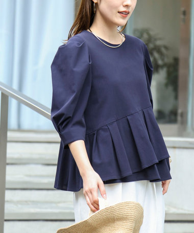 ウォッシャブルサラドラトリコットペプラムブラウス