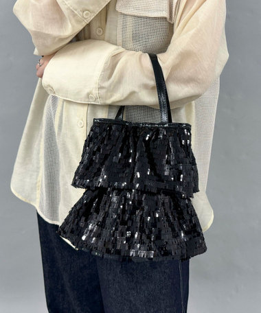 【CASSELINI/キャセリーニ】スパンコールフリルハンドバッグ