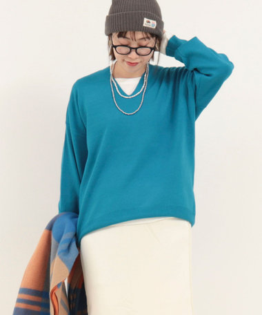 やわもち静電防止 Ｖネックドルマンプルオーバーニット