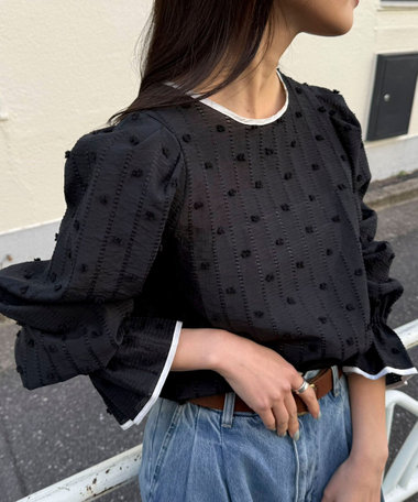 ［FREDY＆GLOSTER限定 TIME SALE！］【大人気シリーズの最新作】バック釦配色ギャザーブラウス