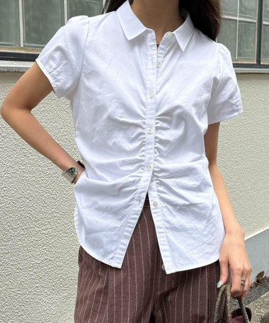 フロントギャザーちび袖ブラウス