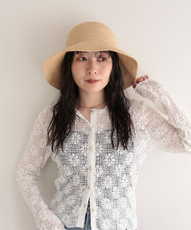 ラフィアつば広ハット