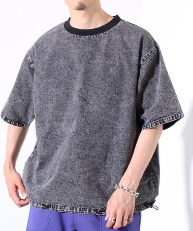 ［WEB限定 TIME SALE！］【GLOSTER/グロスター】デニムライクカットソー クルーネックTシャツ ドローコード付き