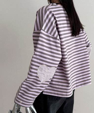 ボーダーハートパッチプルオーバー