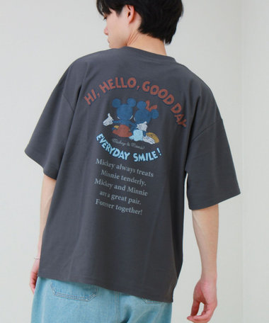 【ユニセックスで着れる】梨地ミッキー＆ミニープリント Tシャツ