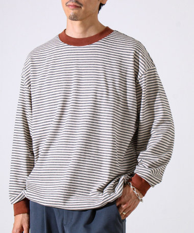 【配色リブが映える主役ボーダー】Helloボーダー ロングスリーブTシャツ