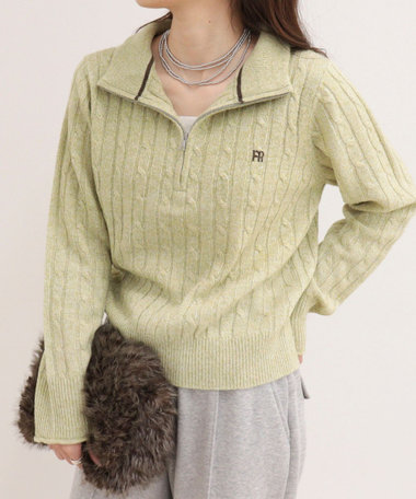 ［FREDY＆GLOSTER限定 TIME SALE！］FR刺しゅうケーブル柄ハーフZIPプルオーバー