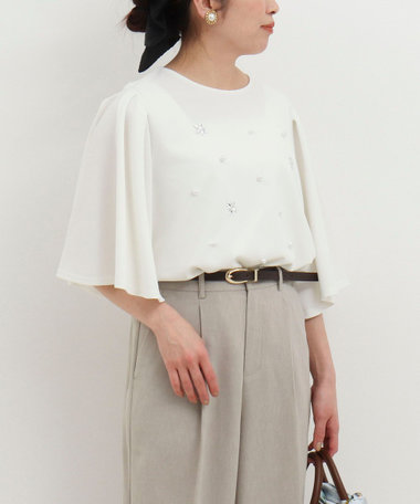 カットジョーゼットパールビジューブラウス