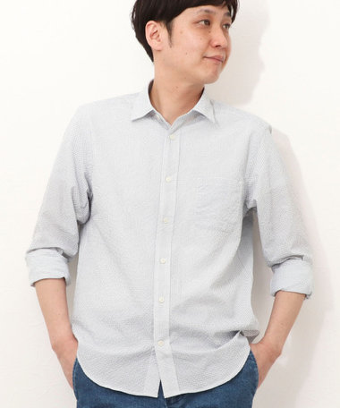 サッカープリント　レギュラーカラーシャツ