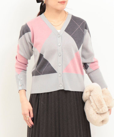 アーガイルジャガード Vネックカーディガン