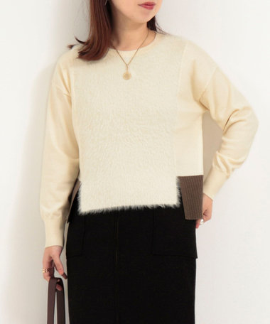 ラメフェザー切替バイカラープルオーバーニット