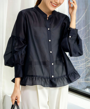 ウォッシャブルシアー裾フリルブラウス