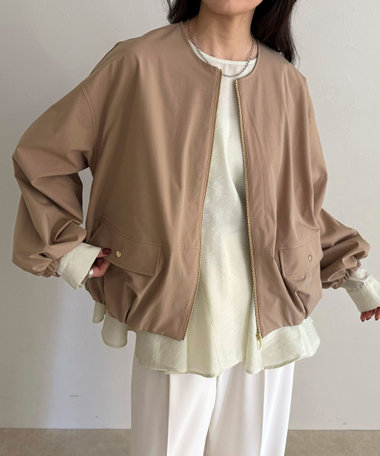 2WAYノーカラー撥水サーブルクロスブルゾン