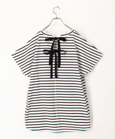 ベア天ボーダーバックリボンTシャツ