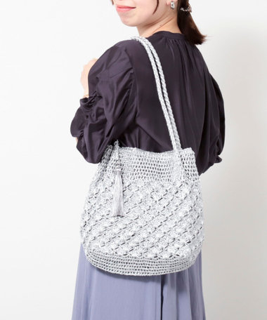メタリック柄編みトートバッグ