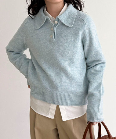 ポロ衿ニットプルオーバー