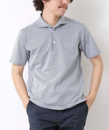 《ビジカジ対応》ハイゲージサッカーストライプ ワンピースカラーポロ ビズポロ 25SS