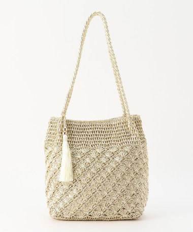 メタリック柄編みトートバッグ