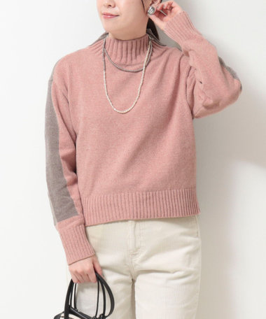 モール配色ハイネックプルオーバーニット