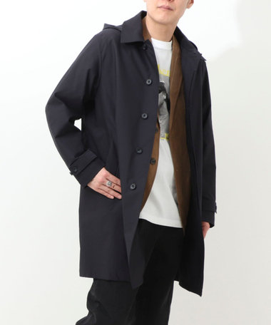 《ビジカジ対応》《撥水加工》フード付きステンカラーコート