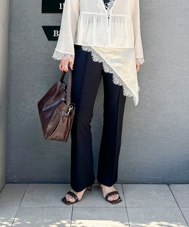 ウォッシャブルカットジョーゼットスリットパンツ