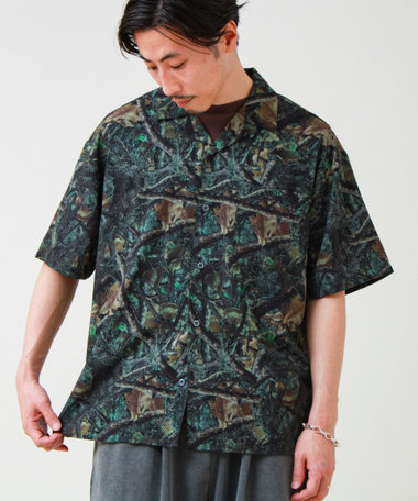 【選べる6柄】オールオーバーパターン 半袖オープンカラーシャツ