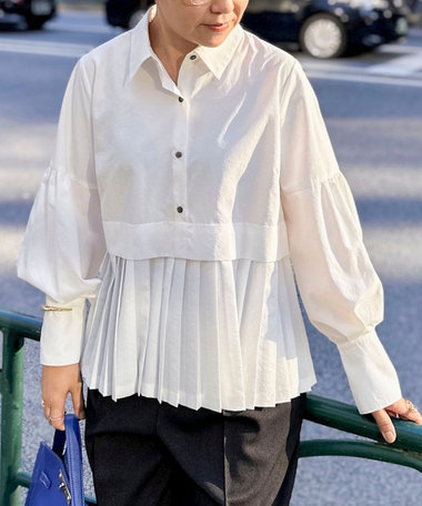 ウォッシャブル切替プリーツブラウス