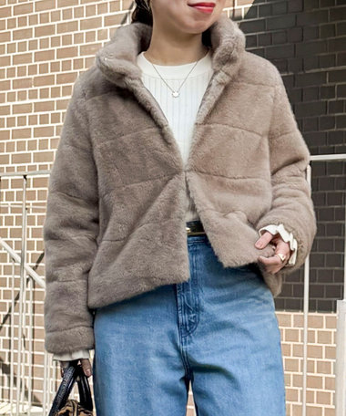 ボーダーキルトファーブルゾン